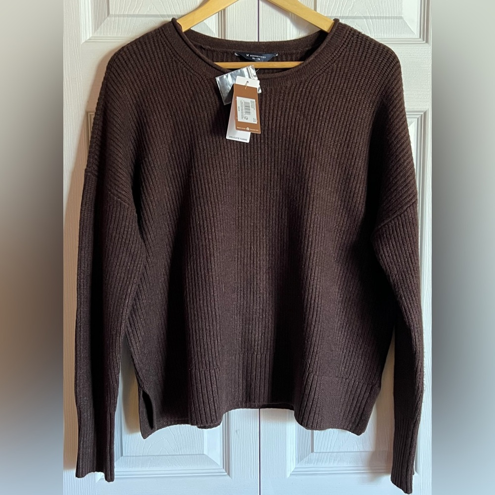 Denver Hayes Chocolate Brown Ribbed Crewneck Sweater